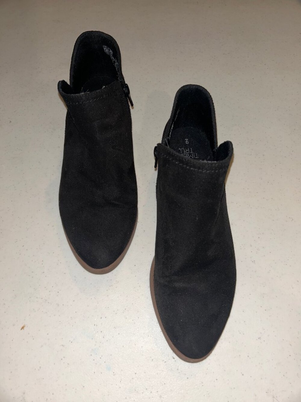 Time and Tru Black Faux Suede Ankle Boots